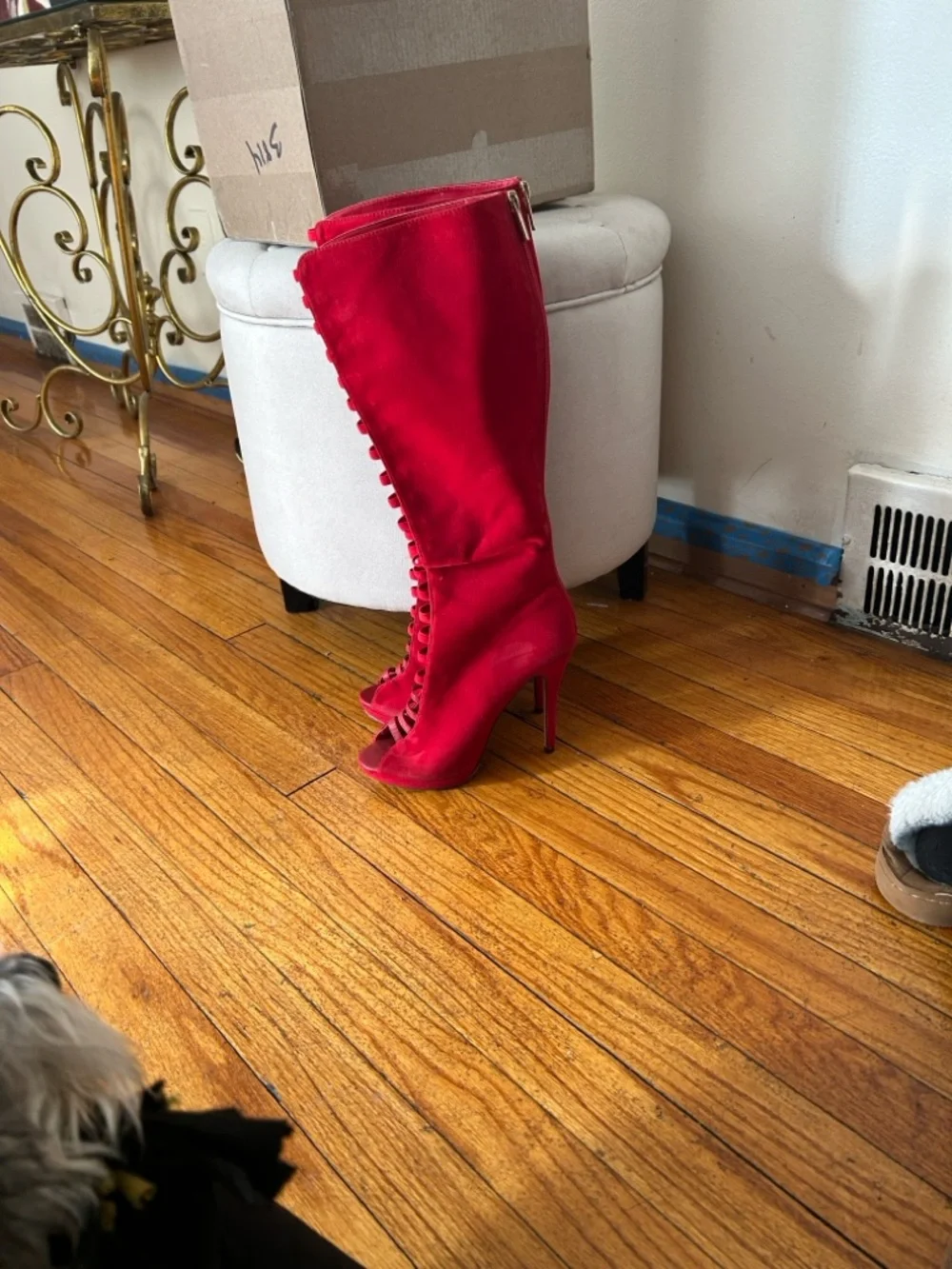 Red Lace-Up Over-the-Knee Women's Boots - Picture 3 of 5